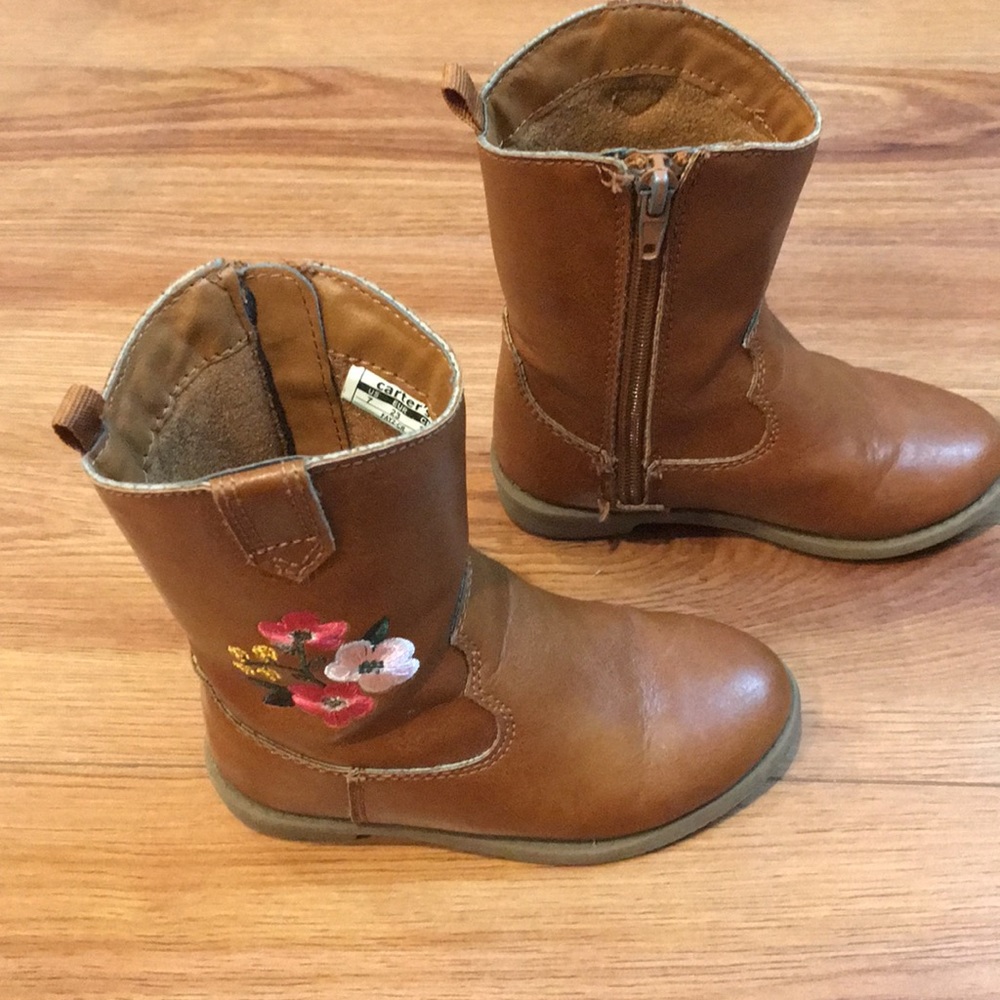 Carters Brown Floral Detail Cowgirl boots